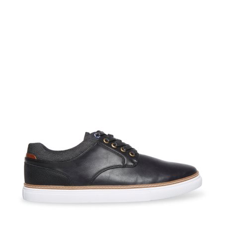 Black Steve Madden Gully Leather Men's Sneakers | PH 2987XVM